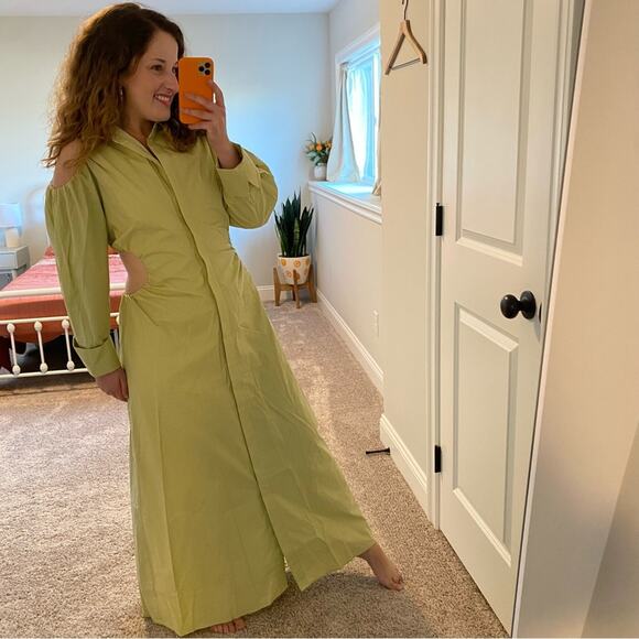 SIR. The Label Green Khaki Cotton Button Front Long Sleeve Maxi Dress Large NWT - Picture 2 of 15